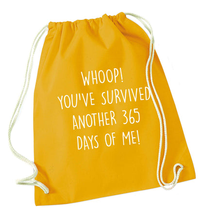 Whoop! You've survived another 365 days with me! mustard drawstring bag