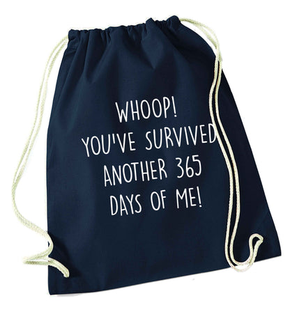 Whoop! You've survived another 365 days with me! navy drawstring bag