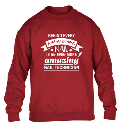 Behind every amazing nail is an even more amazing nail technician children's grey sweater 12-13 Years