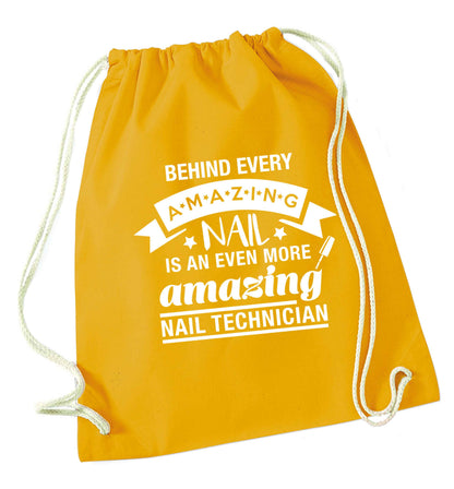 Behind every amazing nail is an even more amazing nail technician mustard drawstring bag