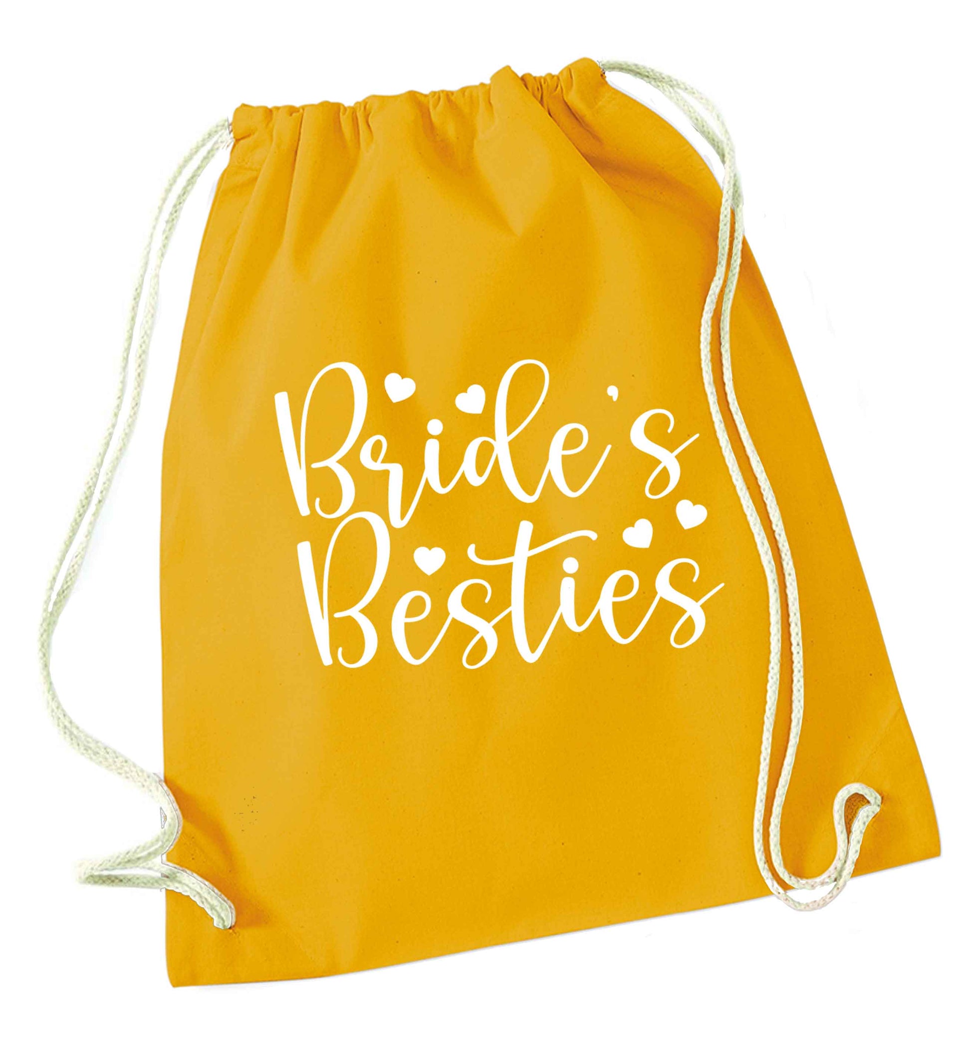 Brides besties mustard drawstring bag