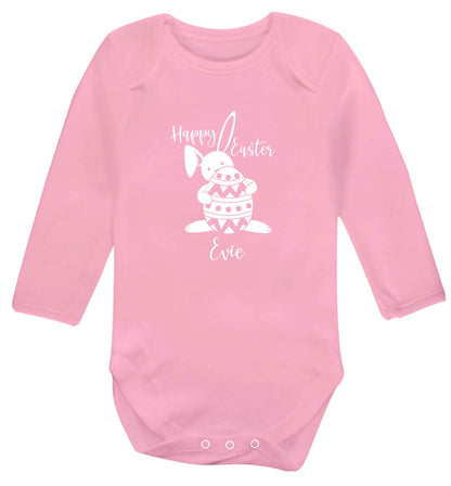 Happy Easter - personalised baby vest long sleeved pale pink 6-12 months