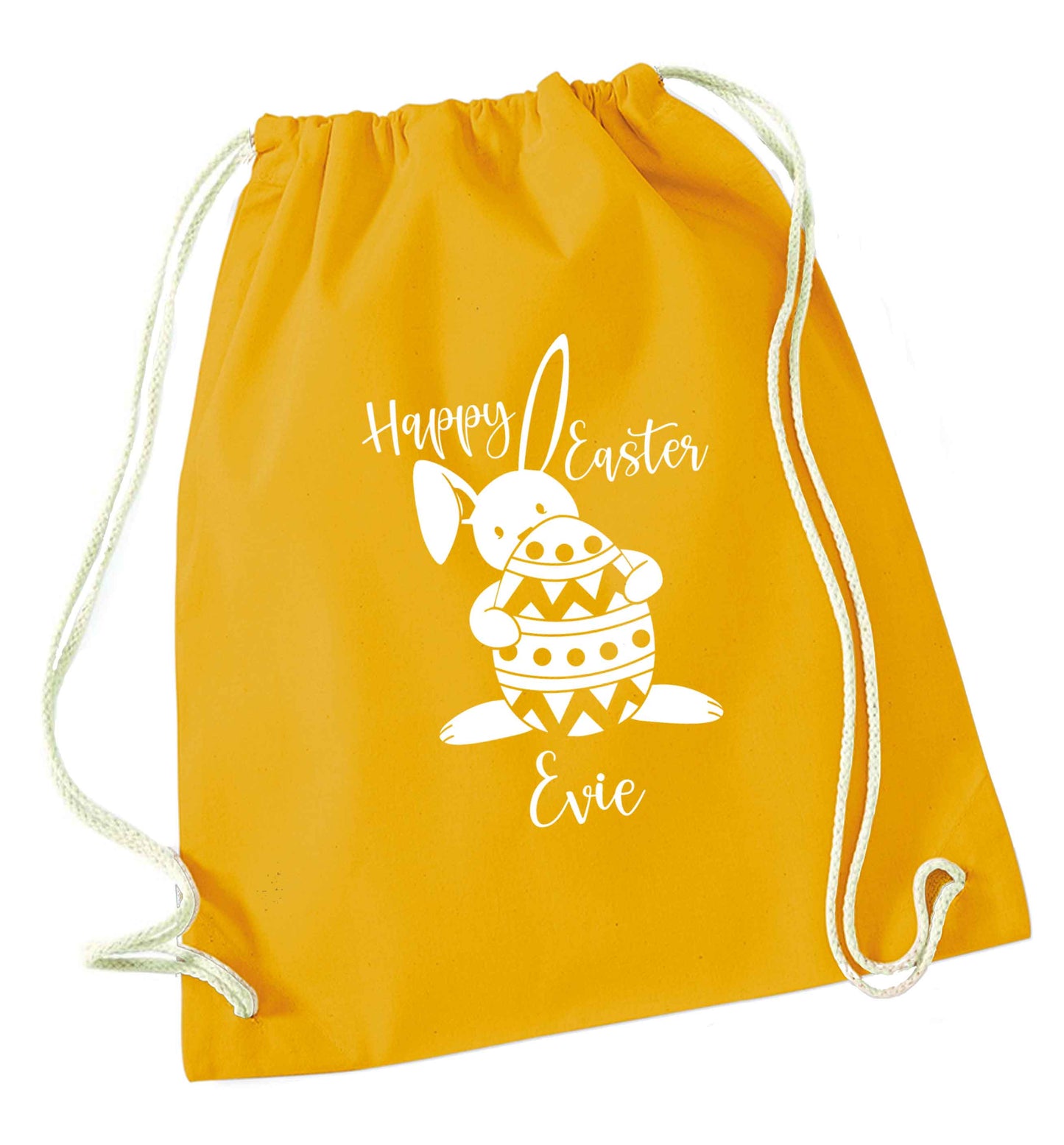 Happy Easter - personalised mustard drawstring bag