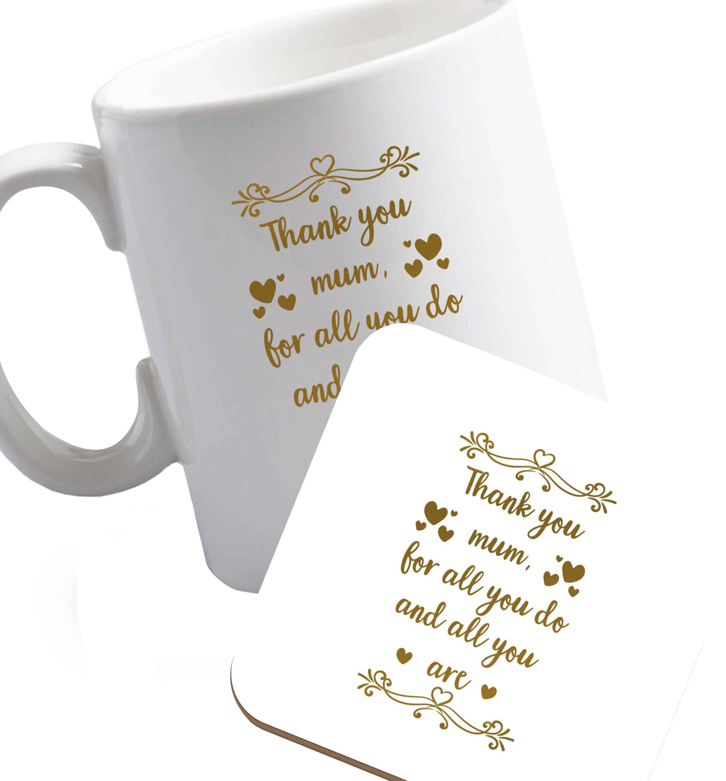 10 oz Favourite Type Pan Pancake ceramic mug and coaster set right handed