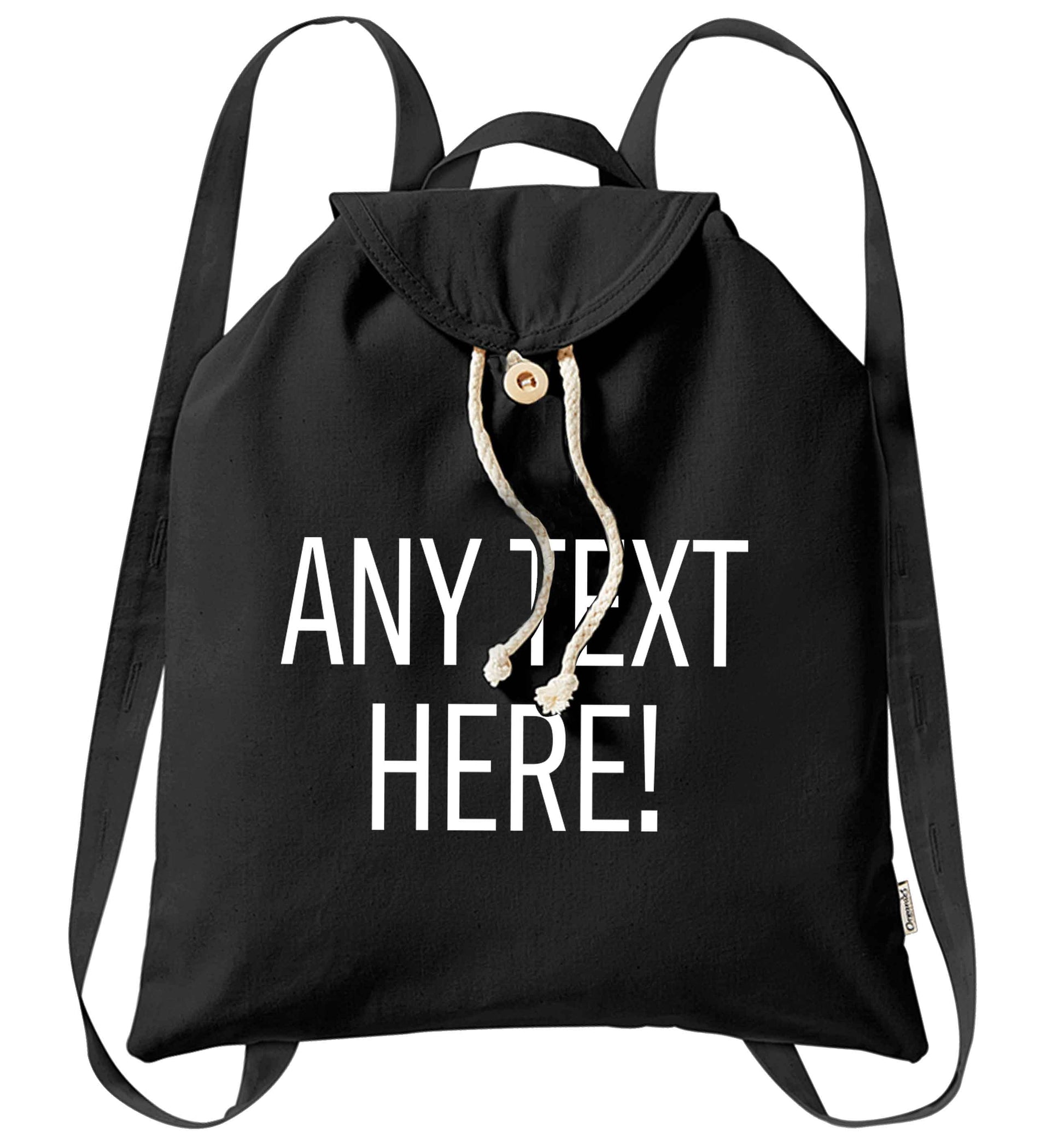 Happy Easter - personalised organic cotton backpack tote with wooden buttons in black