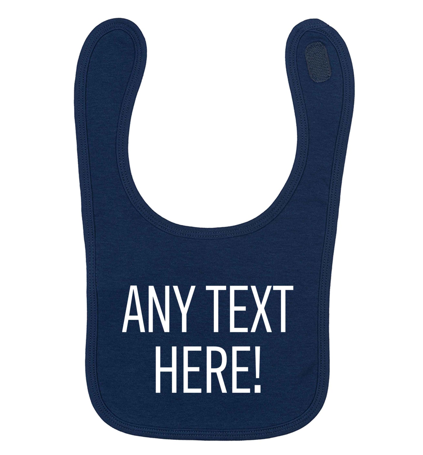 Any text here navy baby bib