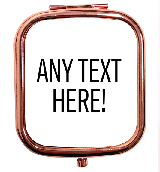 Any text here rose gold square pocket mirror