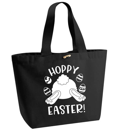 Hoppy Easter organic cotton premium tote bag with wooden toggle in black