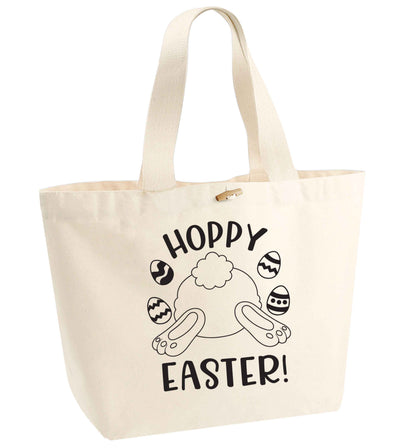 Hoppy Easter organic cotton premium tote bag with wooden toggle in natural
