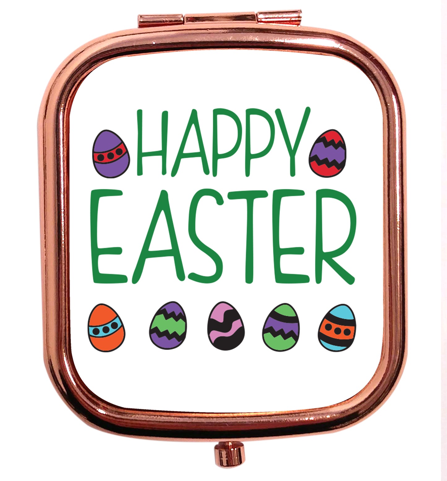 Happy Easter rose gold square pocket mirror