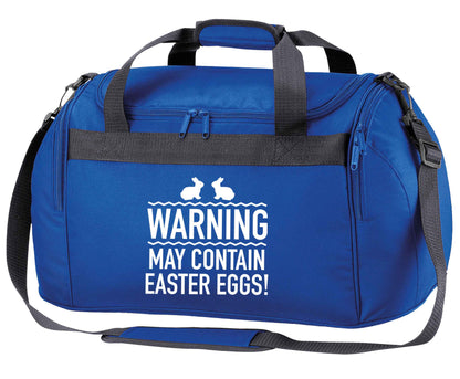 Warning may contain Easter eggs royal blue holdall / duffel bag