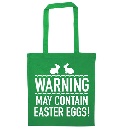 Warning may contain Easter eggs green tote bag