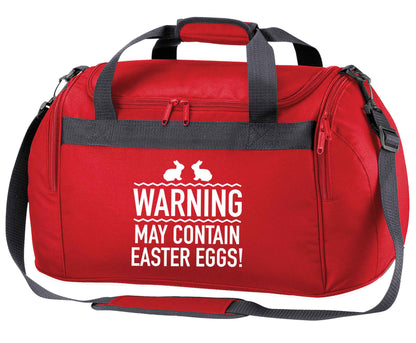 Warning may contain Easter eggs red holdall / duffel bag