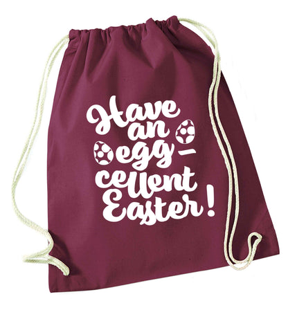 Have an eggcellent Easter maroon drawstring bag