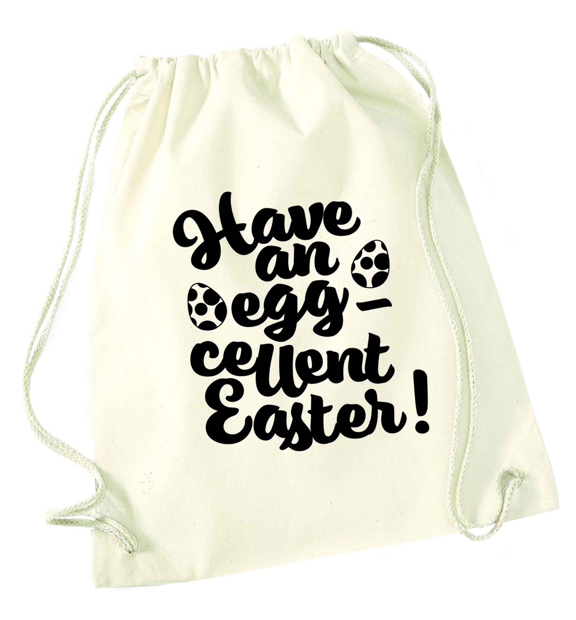 Have an eggcellent Easter natural drawstring bag