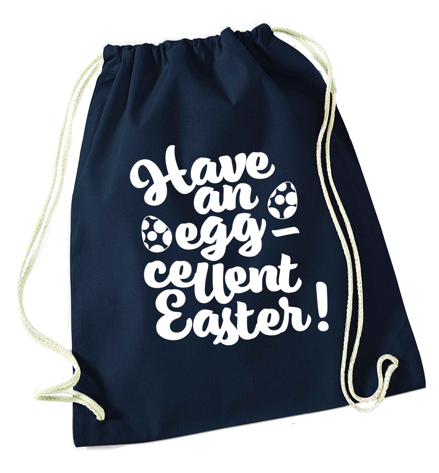 Have an eggcellent Easter navy drawstring bag