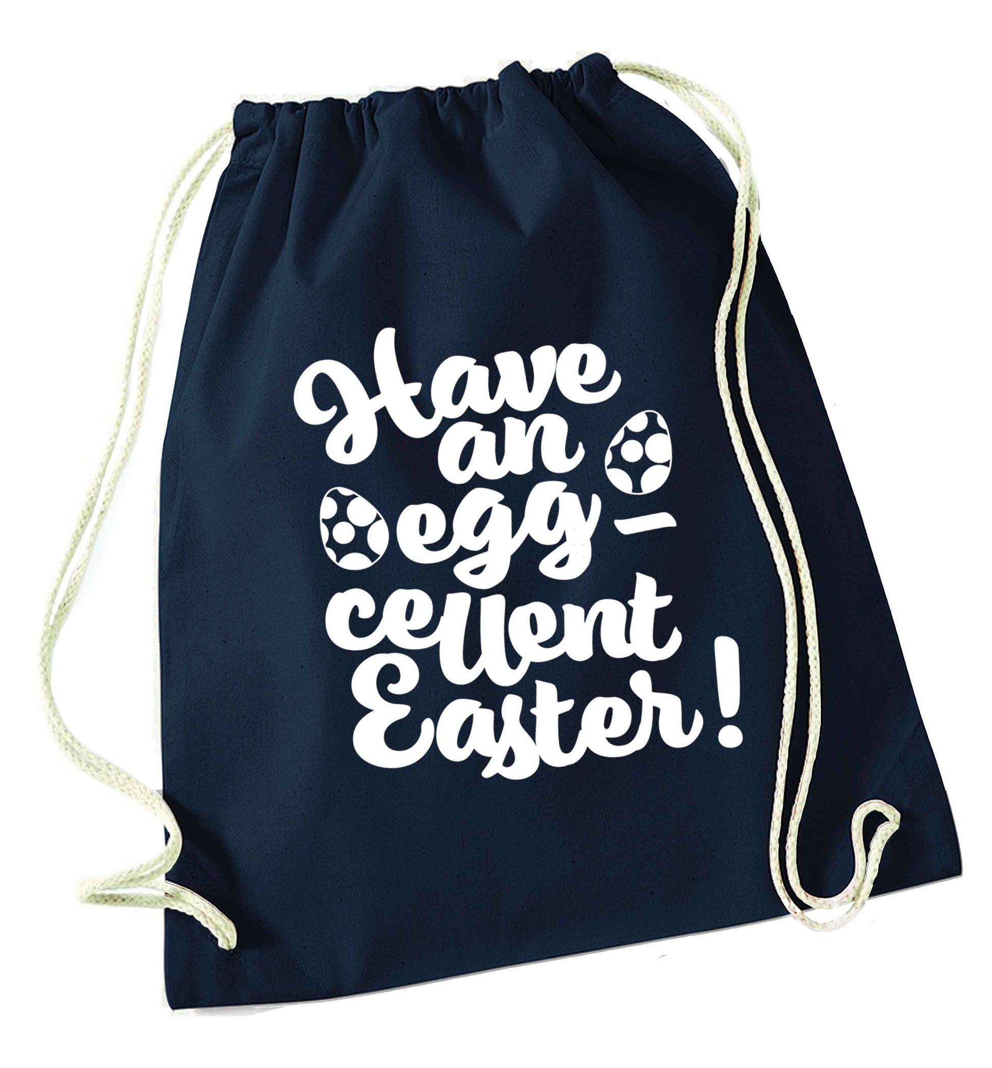 Have an eggcellent Easter navy drawstring bag