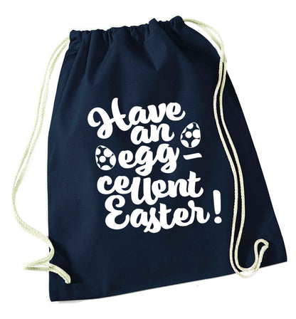 Have an eggcellent Easter navy drawstring bag