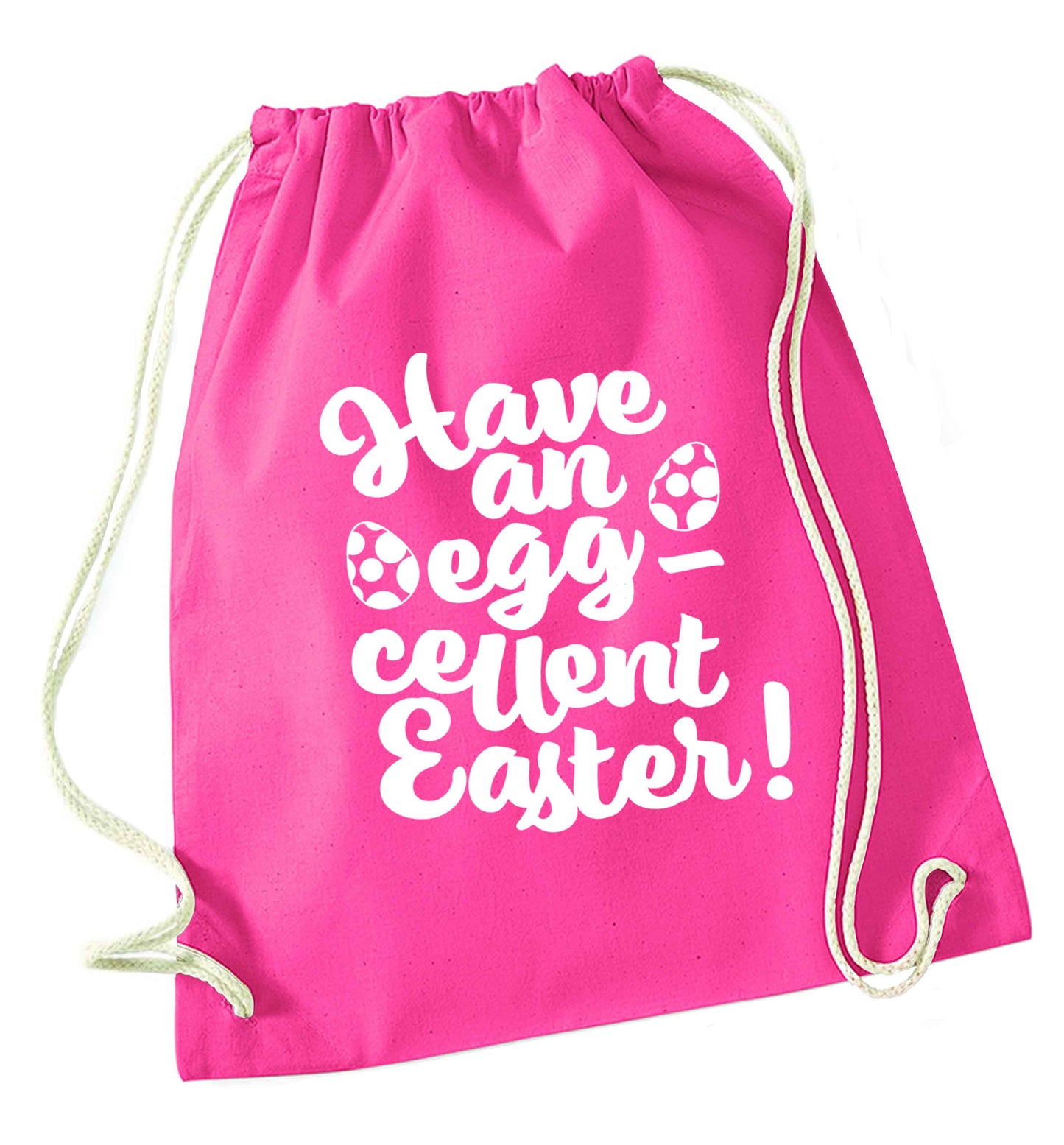 Have an eggcellent Easter pink drawstring bag