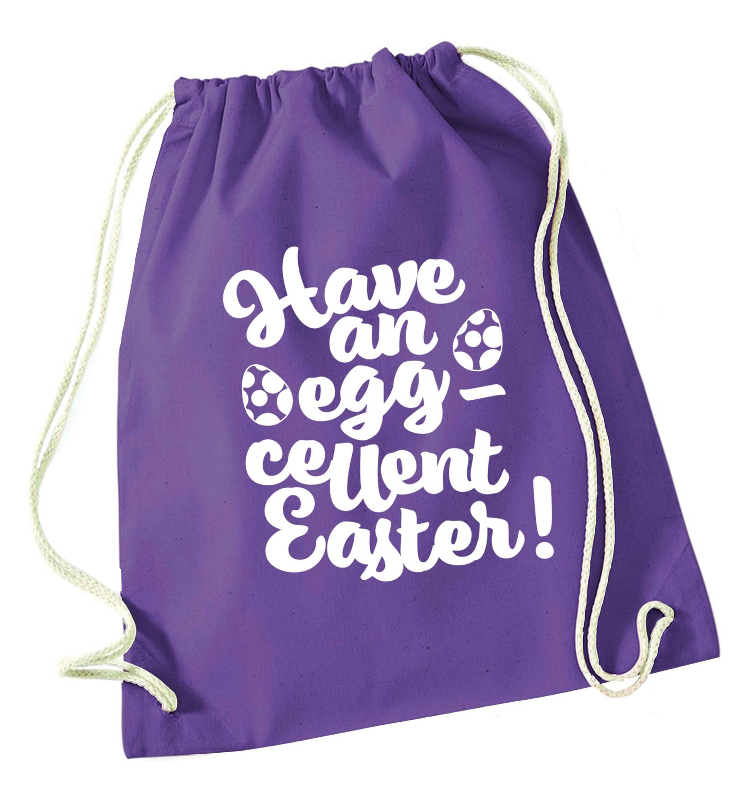 Have an eggcellent Easter purple drawstring bag