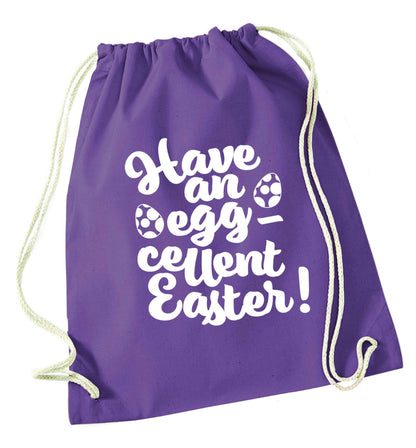 Have an eggcellent Easter purple drawstring bag
