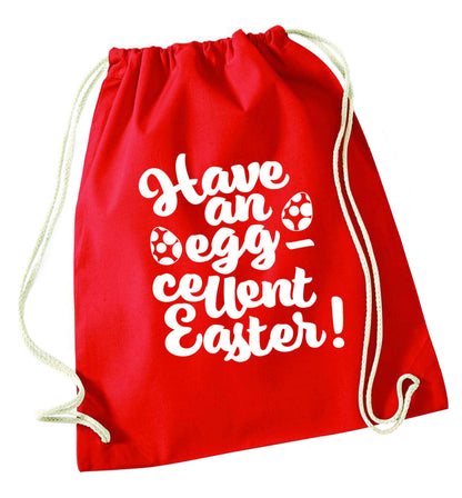 Have an eggcellent Easter red drawstring bag 