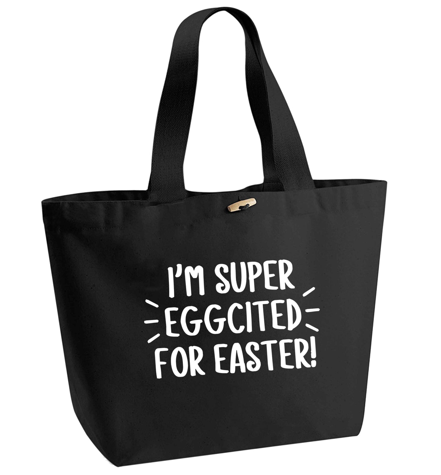 I'm super eggcited for Easter organic cotton premium tote bag with wooden toggle in black