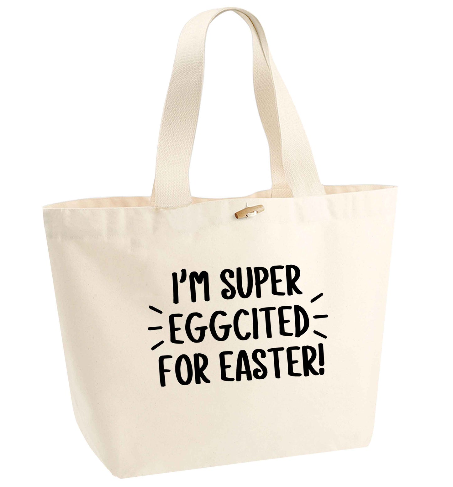 I'm super eggcited for Easter organic cotton premium tote bag with wooden toggle in natural