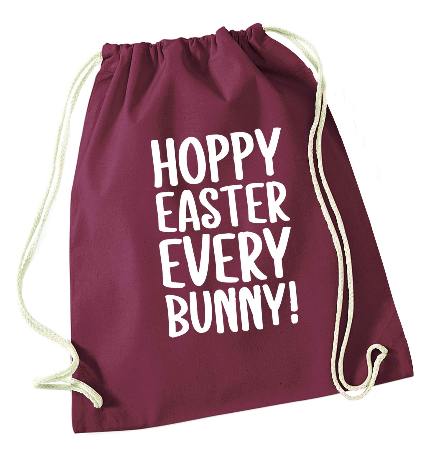 Hoppy Easter every bunny! maroon drawstring bag