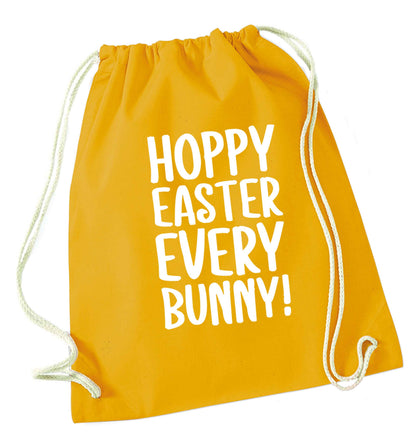 Hoppy Easter every bunny! mustard drawstring bag