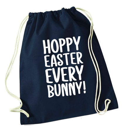 Hoppy Easter every bunny! navy drawstring bag