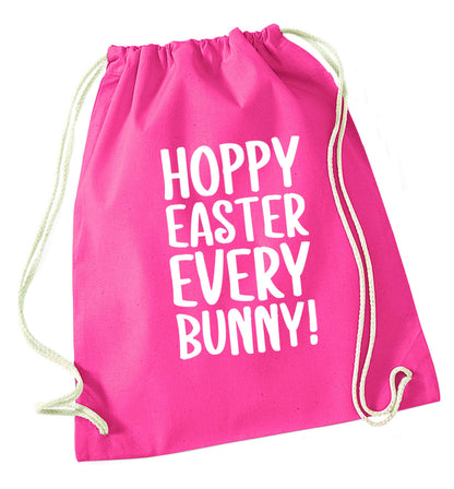 Hoppy Easter every bunny! pink drawstring bag