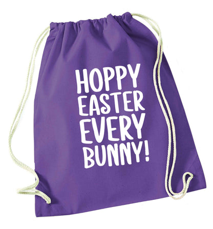 Hoppy Easter every bunny! purple drawstring bag