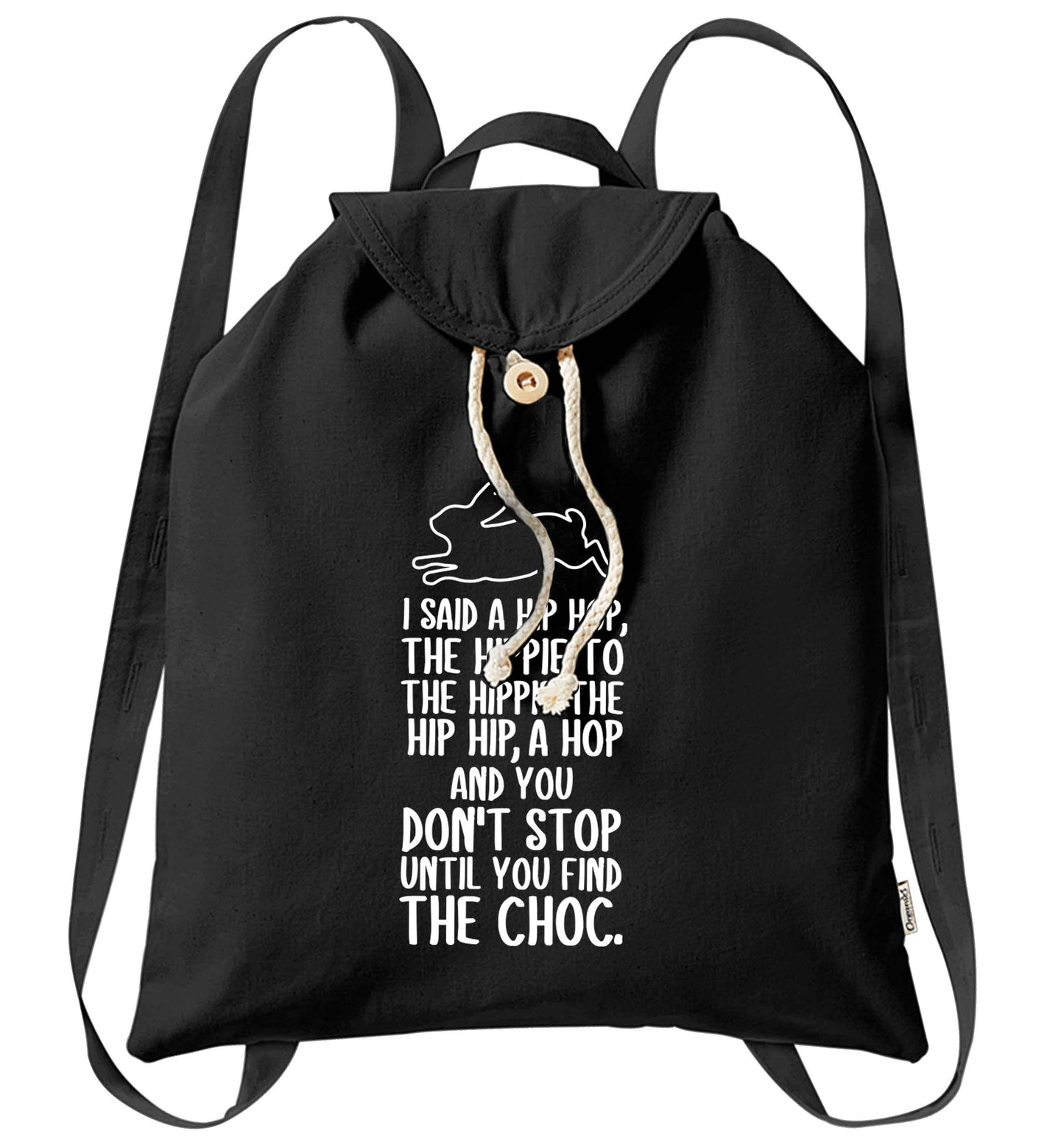 Don't stop until you find the choc organic cotton backpack tote with wooden buttons in black