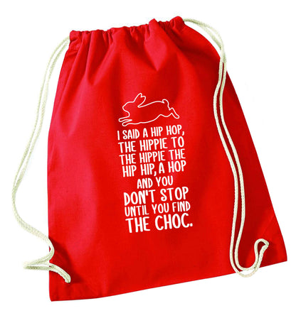Don't stop until you find the choc red drawstring bag 