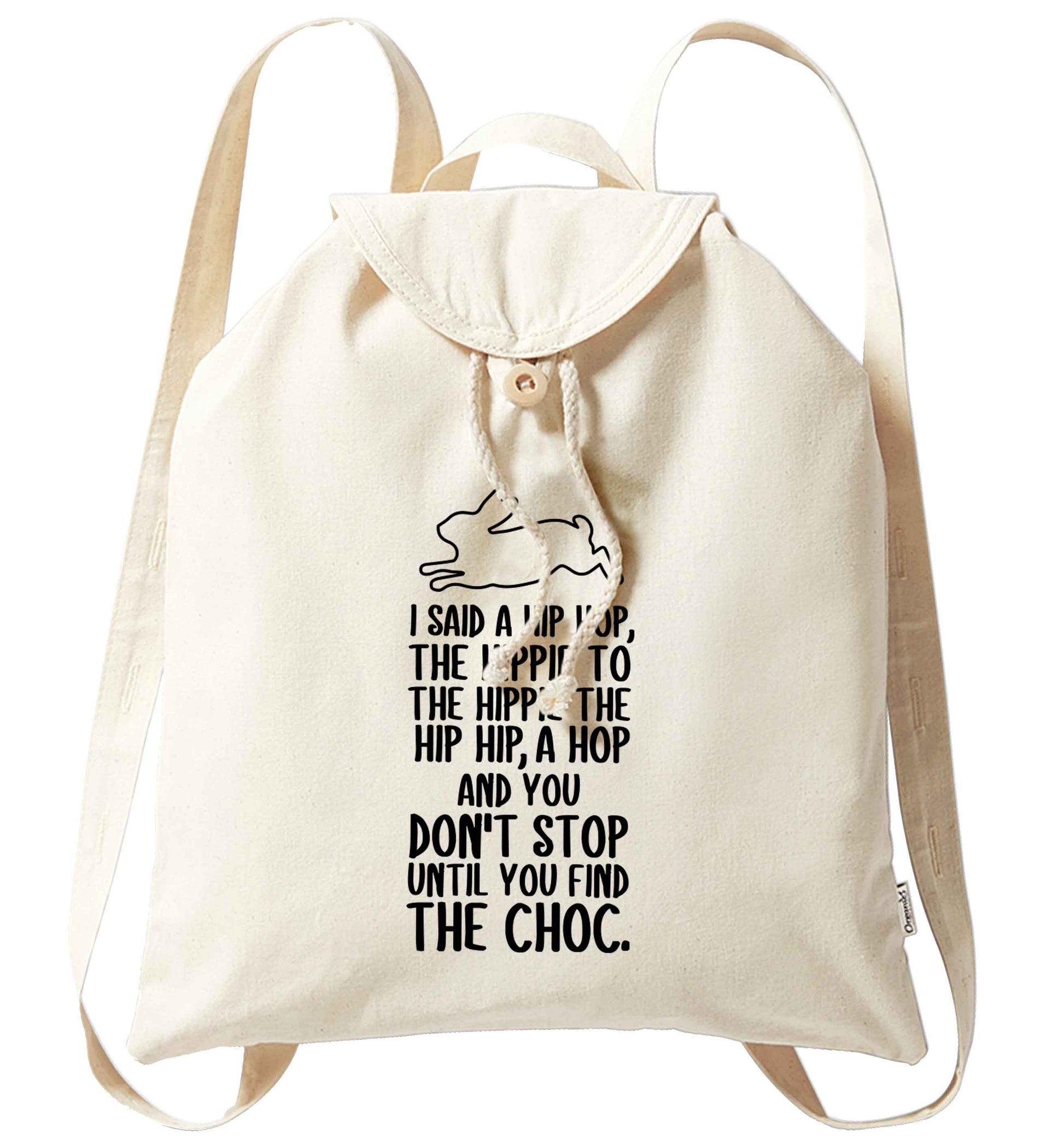 Don't stop until you find the choc organic cotton backpack tote with wooden buttons in natural