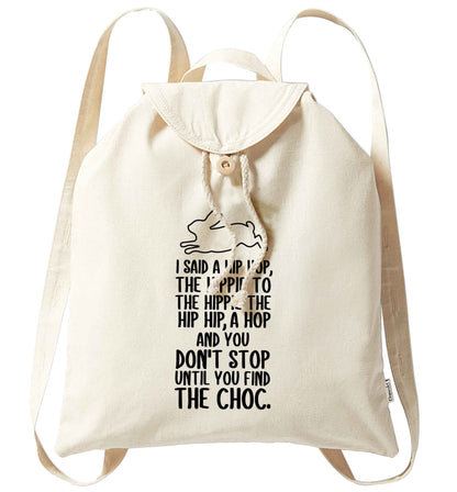 Don't stop until you find the choc organic cotton backpack tote with wooden buttons in natural