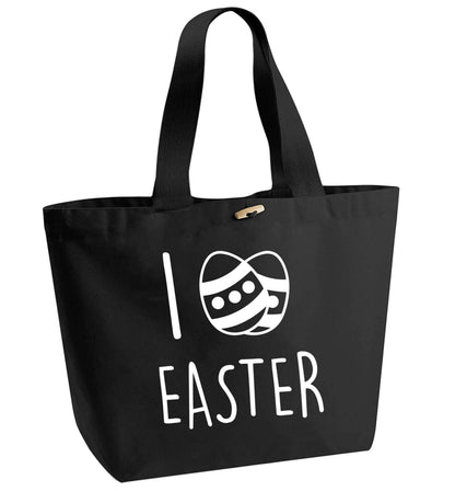 I love Easter organic cotton premium tote bag with wooden toggle in black
