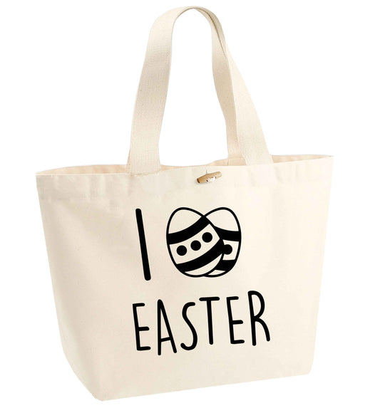 I love Easter organic cotton premium tote bag with wooden toggle in natural