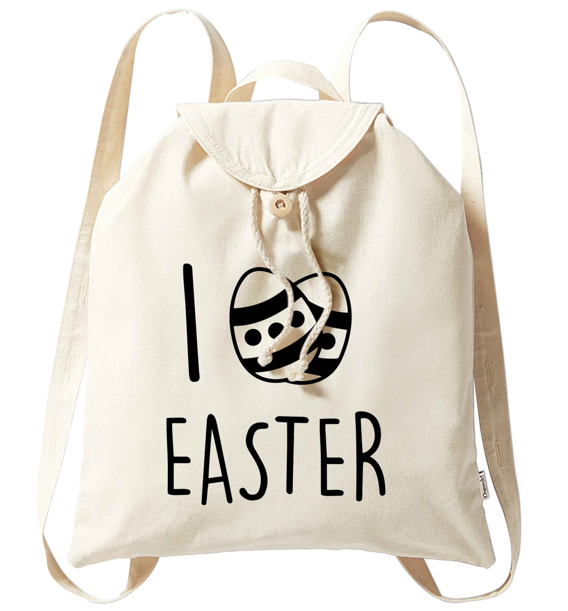 I love Easter organic cotton backpack tote with wooden buttons in natural