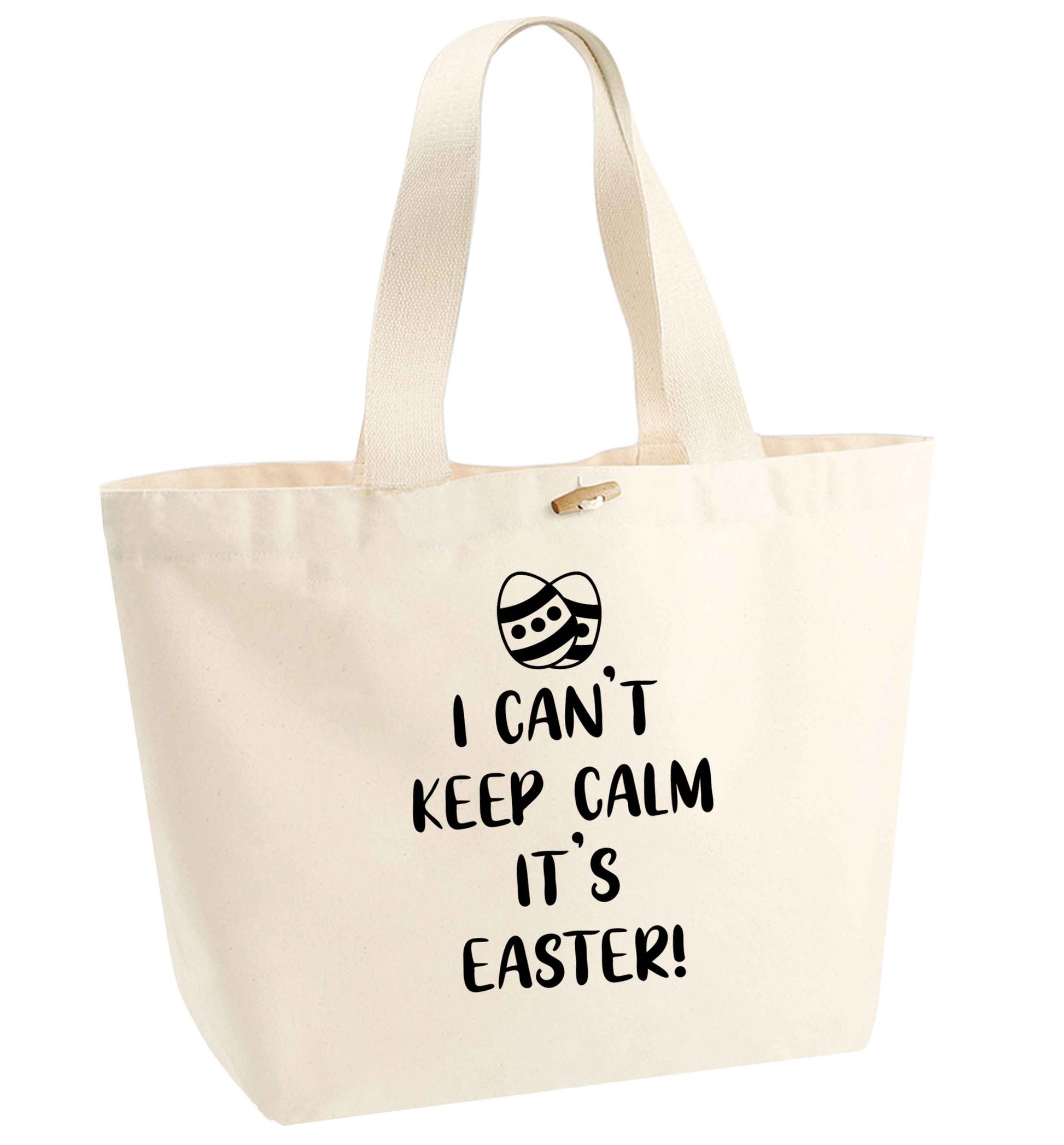 I can't keep calm it's Easter organic cotton premium tote bag with wooden toggle in natural