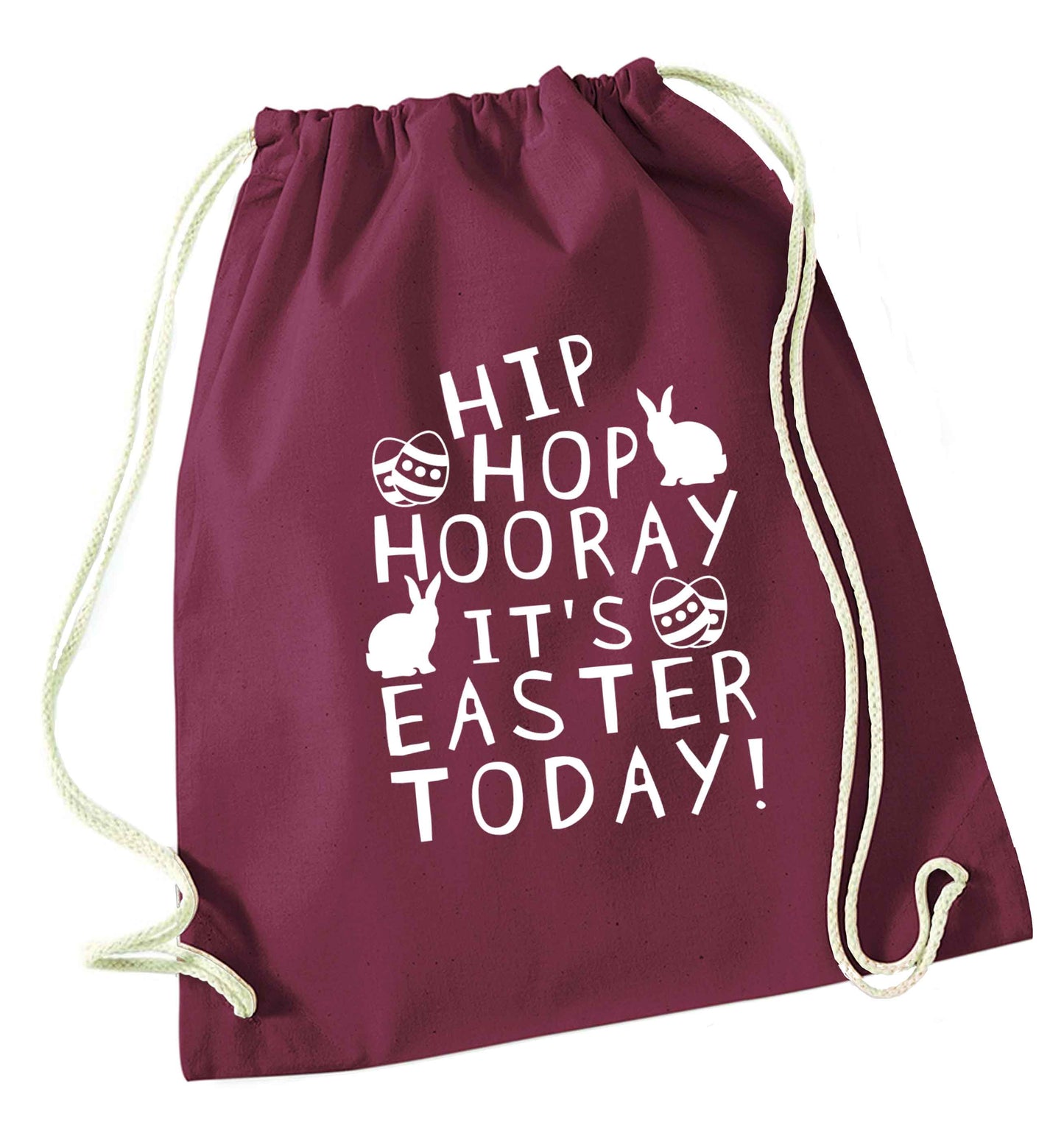 Hip hip hooray it's Easter today! maroon drawstring bag