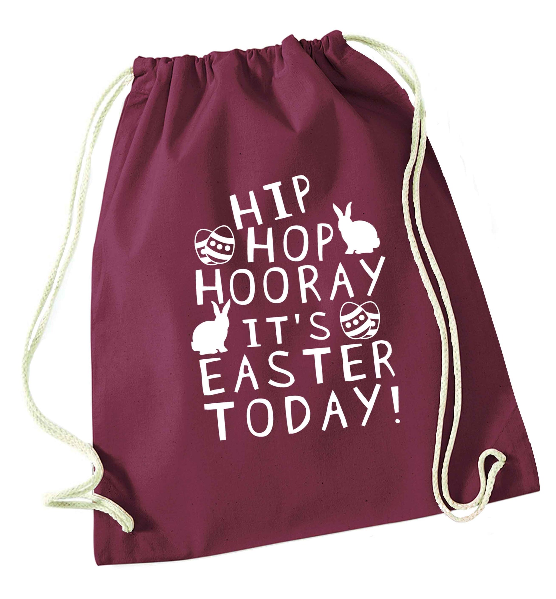 Hip hip hooray it's Easter today! maroon drawstring bag