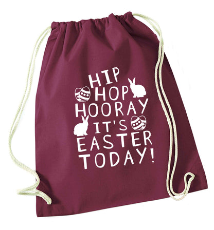Hip hip hooray it's Easter today! maroon drawstring bag