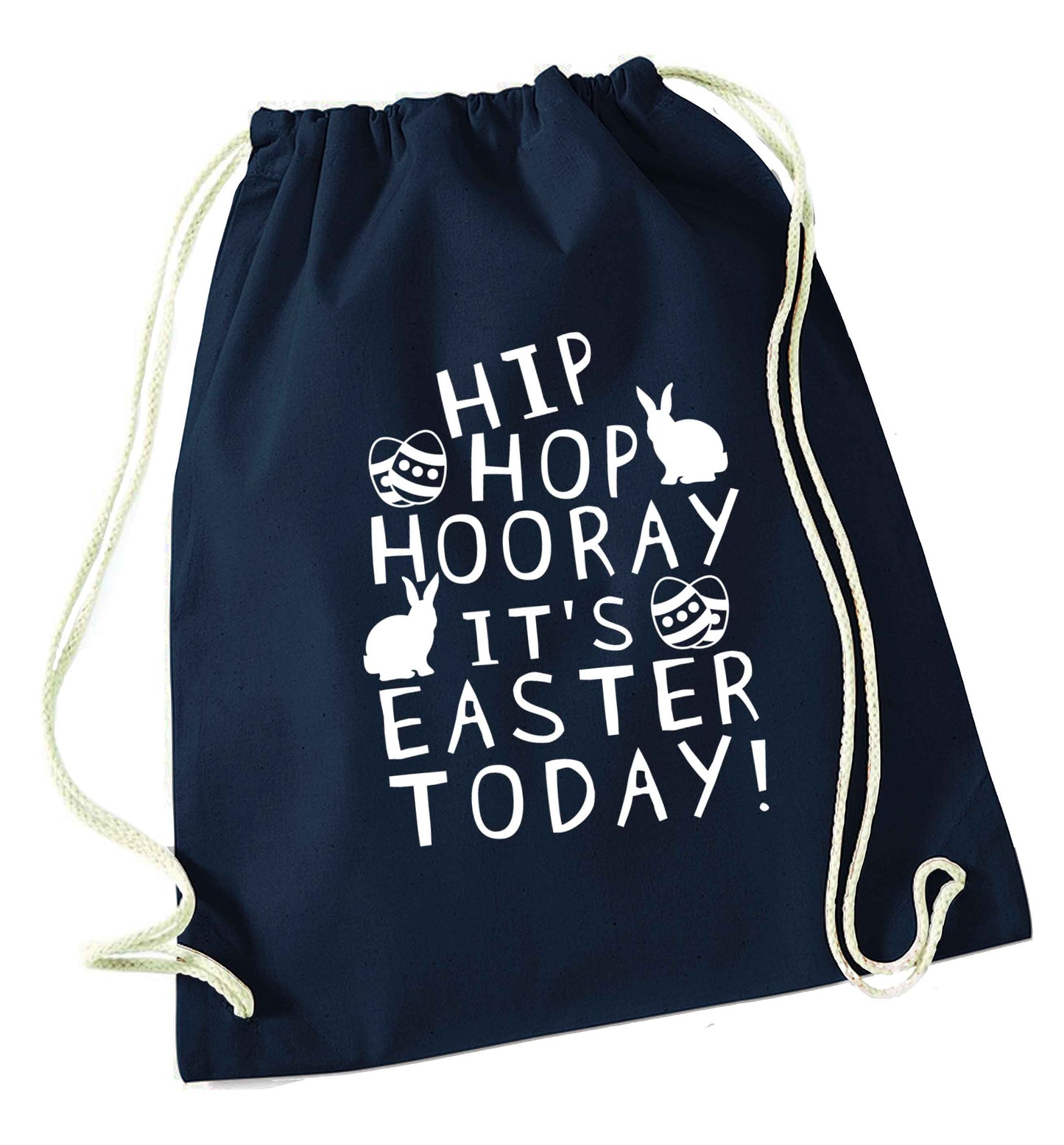 Hip hip hooray it's Easter today! navy drawstring bag