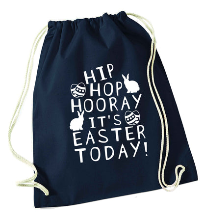 Hip hip hooray it's Easter today! navy drawstring bag