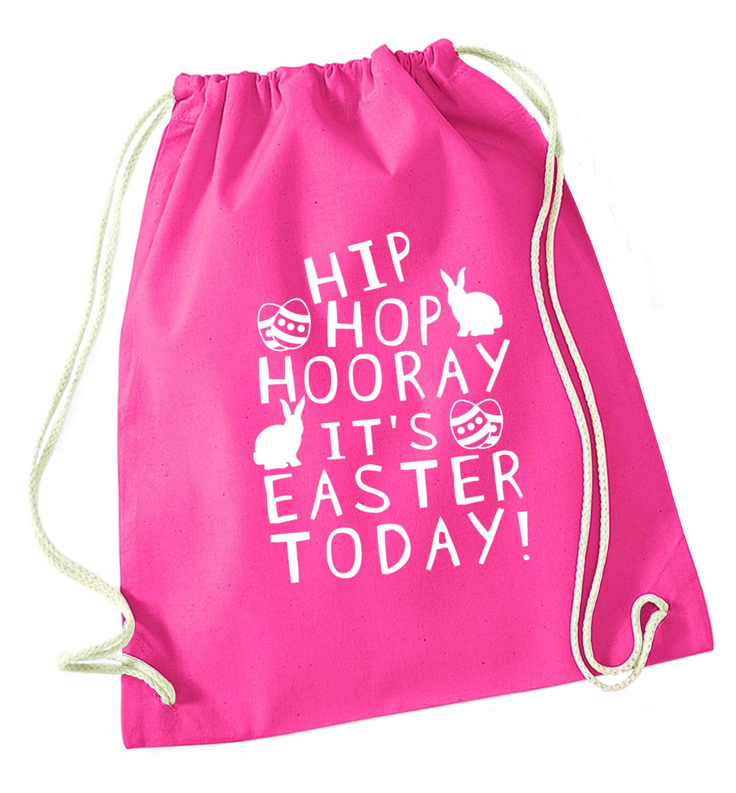 Hip hip hooray it's Easter today! pink drawstring bag