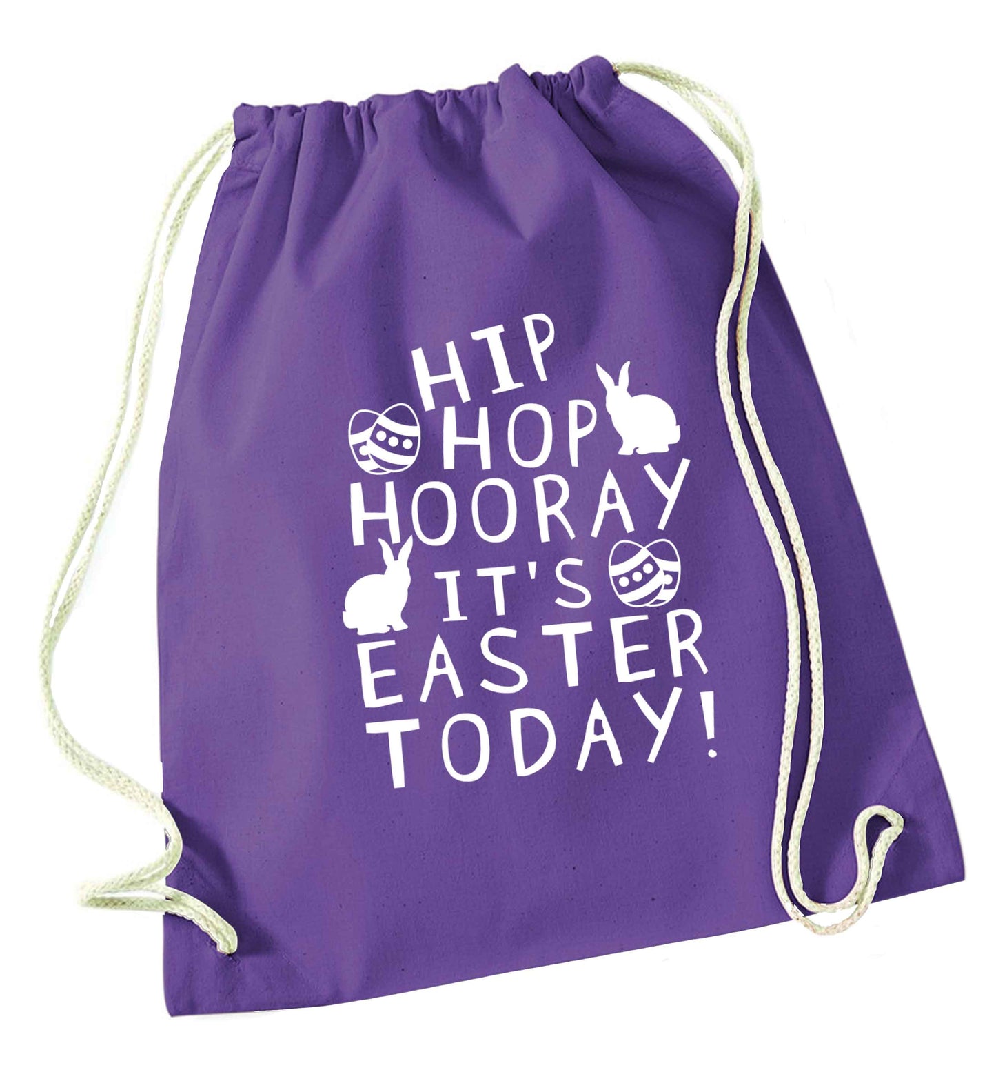 Hip hip hooray it's Easter today! purple drawstring bag