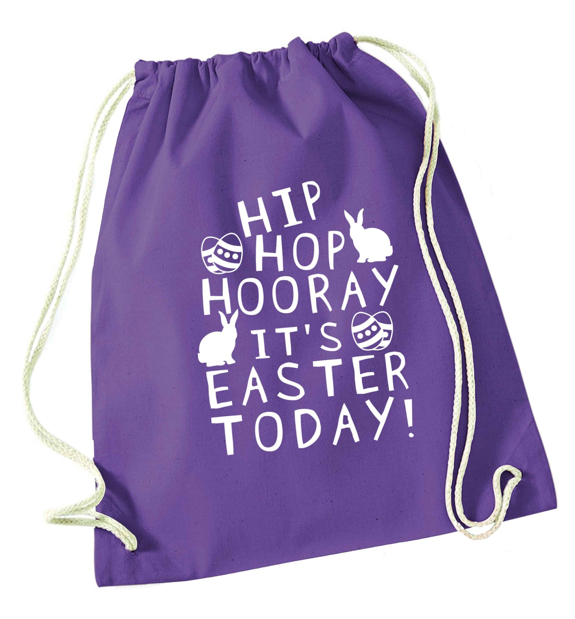 Hip hip hooray it's Easter today! purple drawstring bag