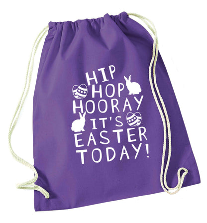 Hip hip hooray it's Easter today! purple drawstring bag